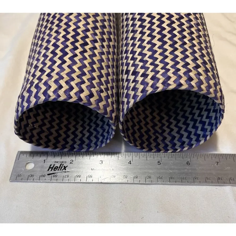 Handwoven Palm Leaf Chevron Wine Bottle‎ Case ~ 2-Piece Gift Basket Holder